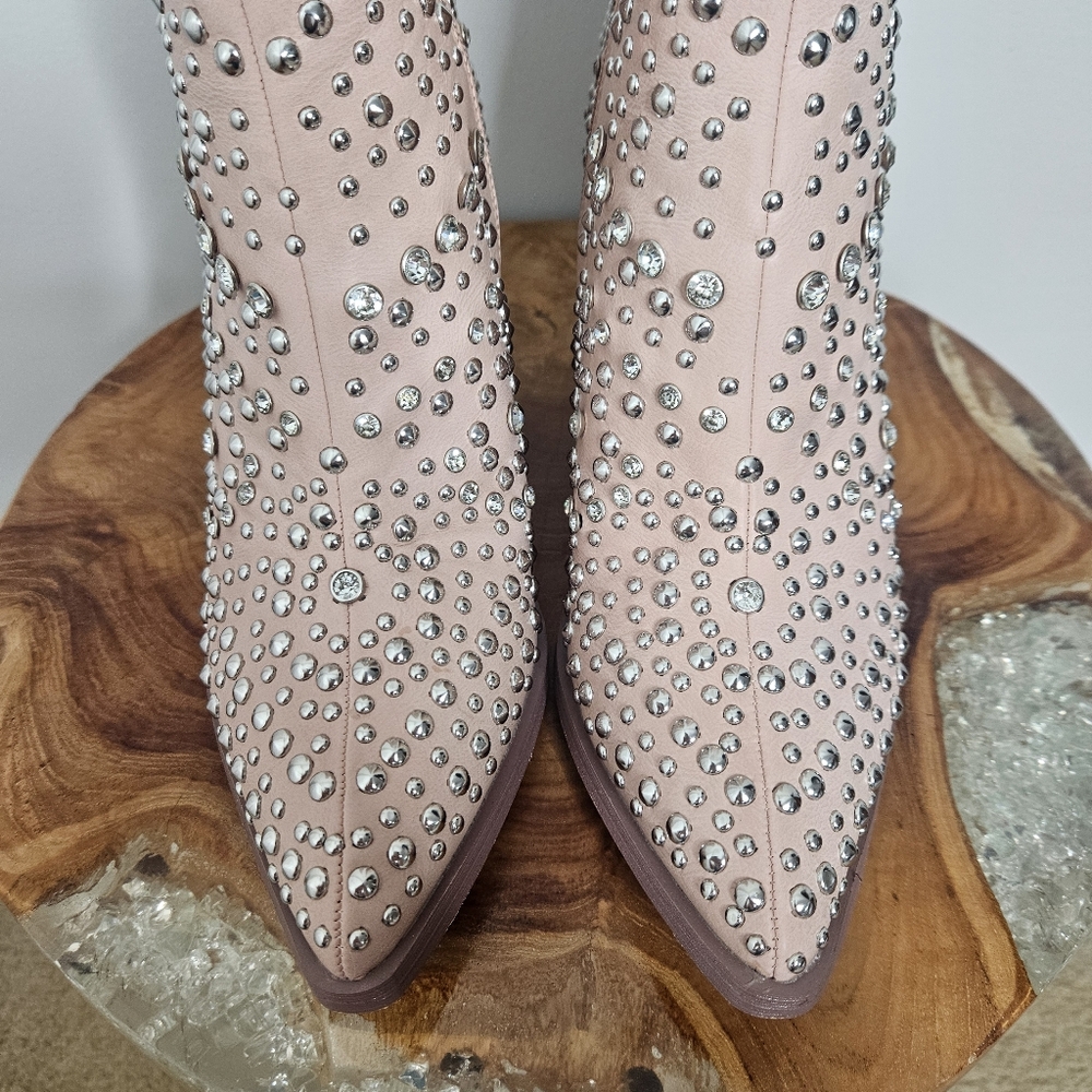 New Corkys Line Dance Blush Pink Studded Crystal Western Ankle Boots - Picture 7 of 8